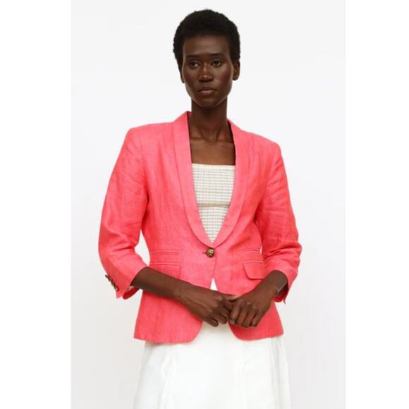 Smythe Classic Duchess Linen Blazer in Fuchsia sz 8 - Picture 1 of 12